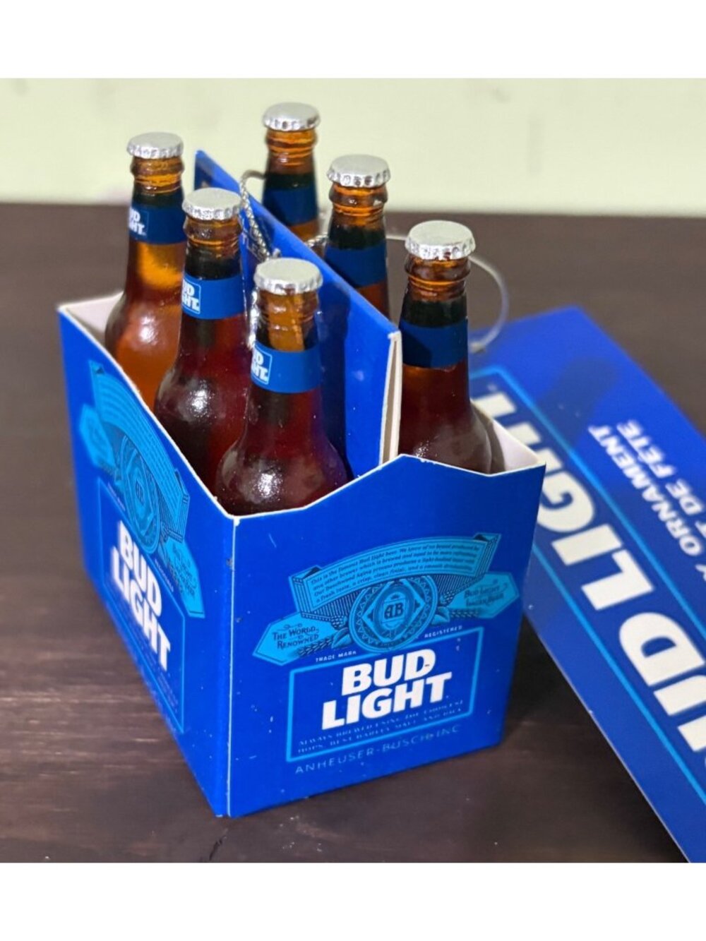 Bud Light Holiday Ornament Miniature Beer Bottle Set In Blue Box U16a - Picture 2 of 9